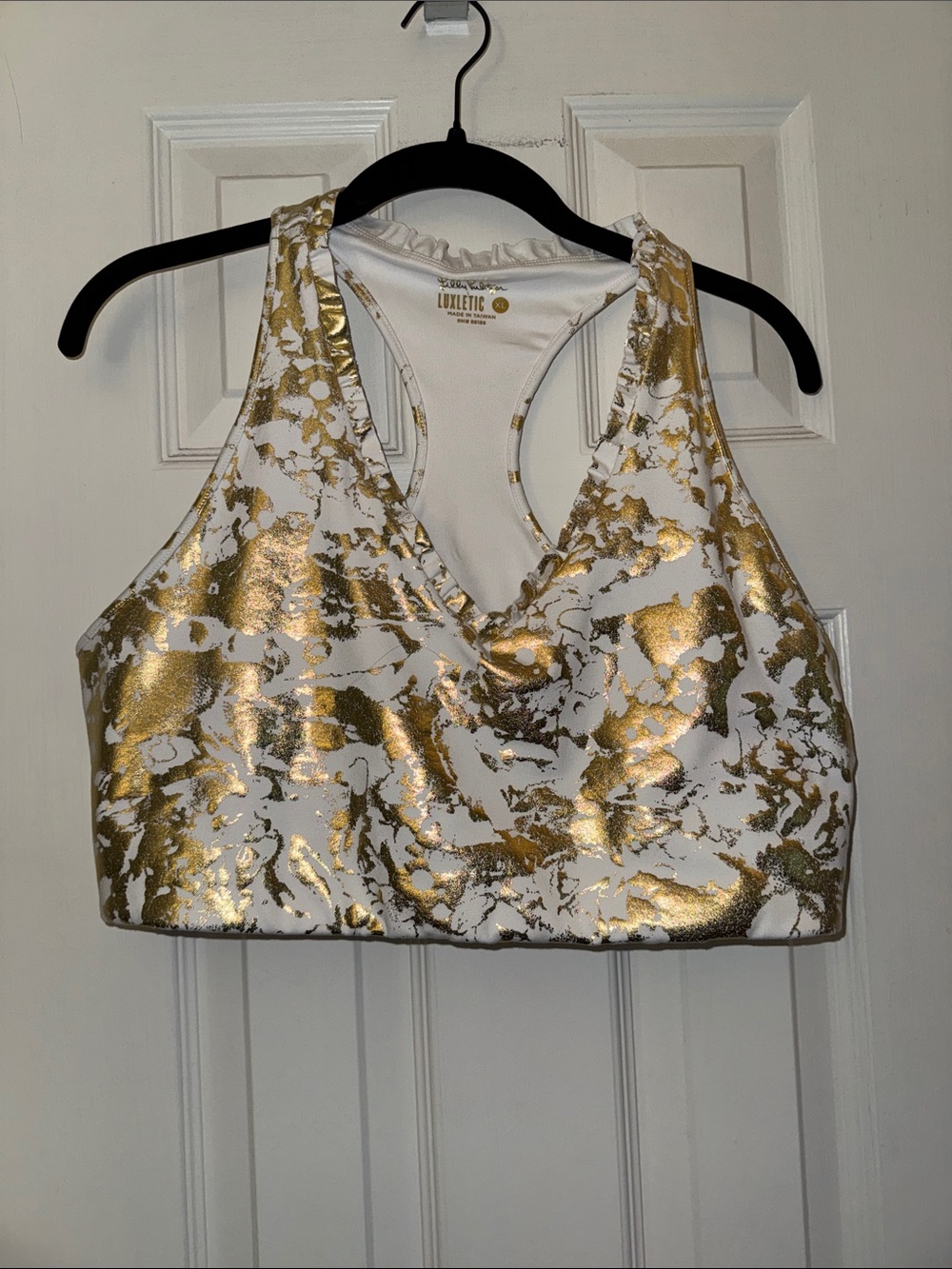 NWT Lilly Pulitzer Lindsay Sports Bra Gold Shoreline Foil - Picture 4 of 9